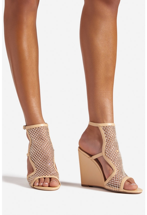 MALOOLOO WEDGE SANDAL Beige Rhinstone
