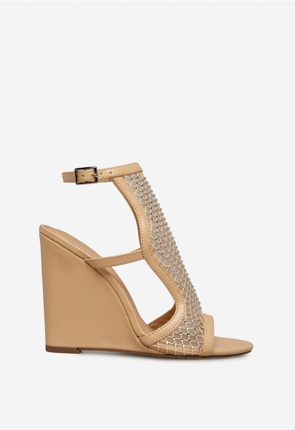 MALOOLOO WEDGE SANDAL Beige Rhinstone