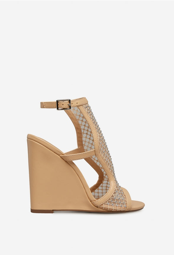 MALOOLOO WEDGE SANDAL Beige Rhinstone