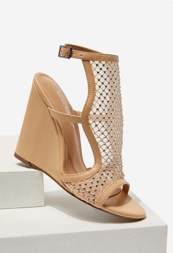 MALOOLOO WEDGE SANDAL Beige Rhinstone