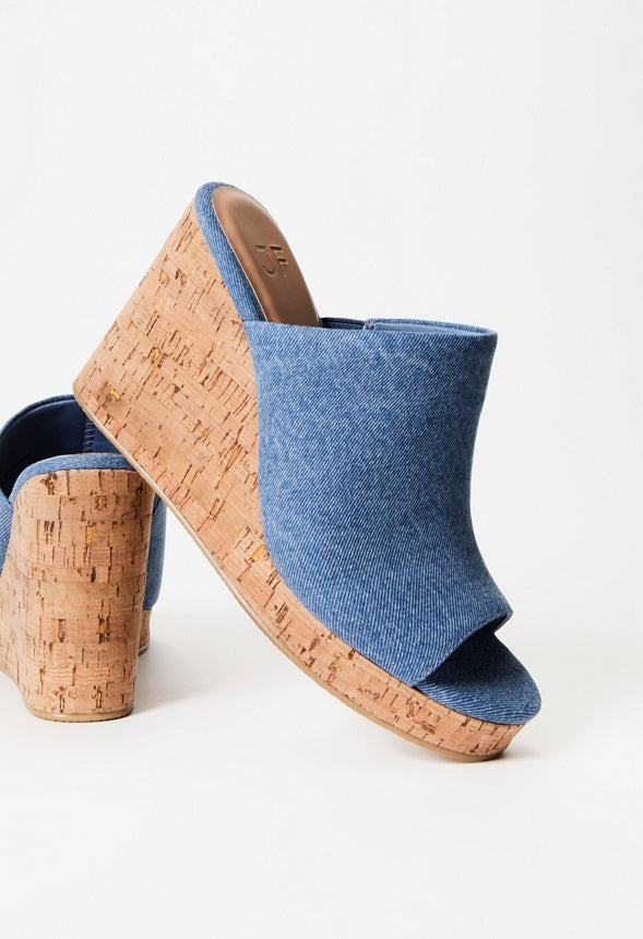 Anaya Mule Wedge Espadrille Sandal Medium Denim/ Natural Cork