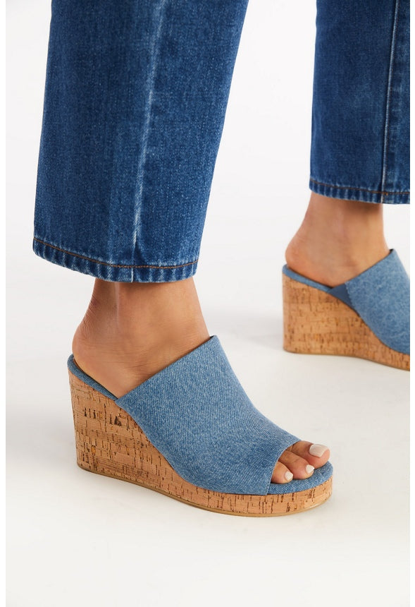 Anaya Mule Wedge Espadrille Sandal Medium Denim/ Natural Cork