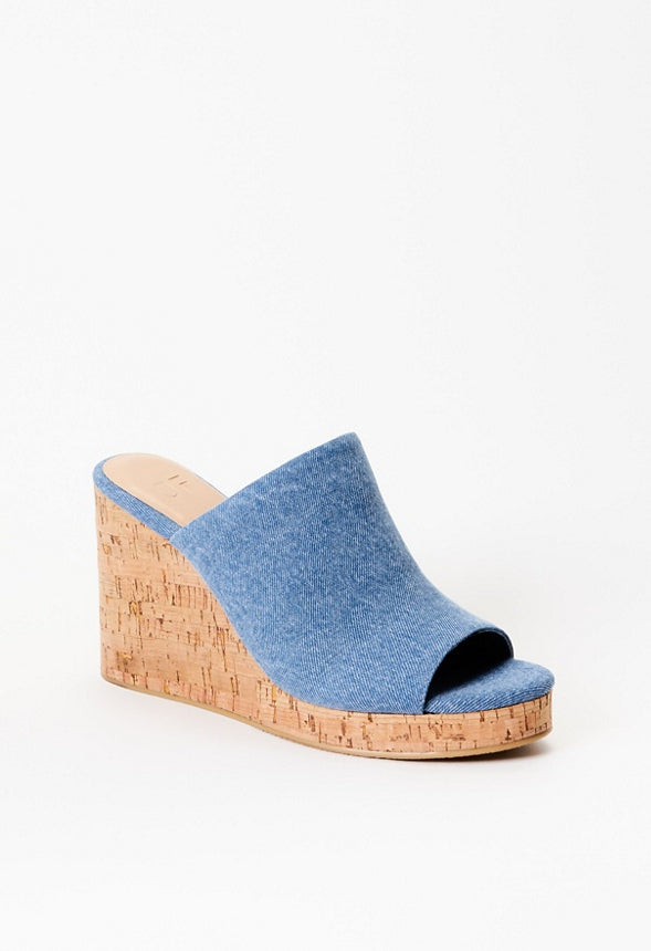 Anaya Mule Wedge Espadrille Sandal Medium Denim/ Natural Cork