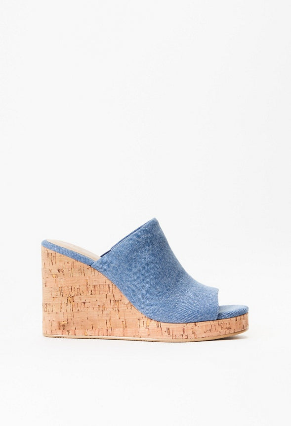Anaya Mule Wedge Espadrille Sandal Medium Denim/ Natural Cork