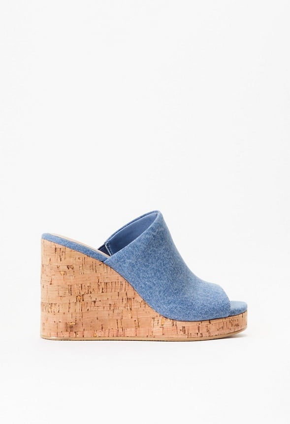 Anaya Mule Wedge Espadrille Sandal Medium Denim/ Natural Cork