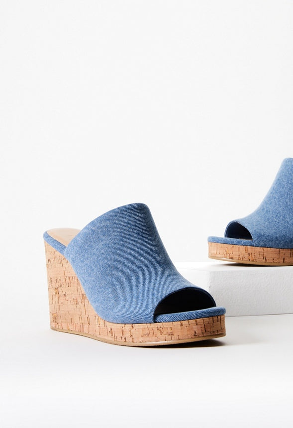 Anaya Mule Wedge Espadrille Sandal Medium Denim/ Natural Cork