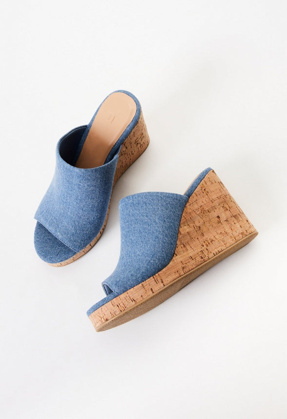 Anaya Mule Wedge Espadrille Sandal Medium Denim/ Natural Cork