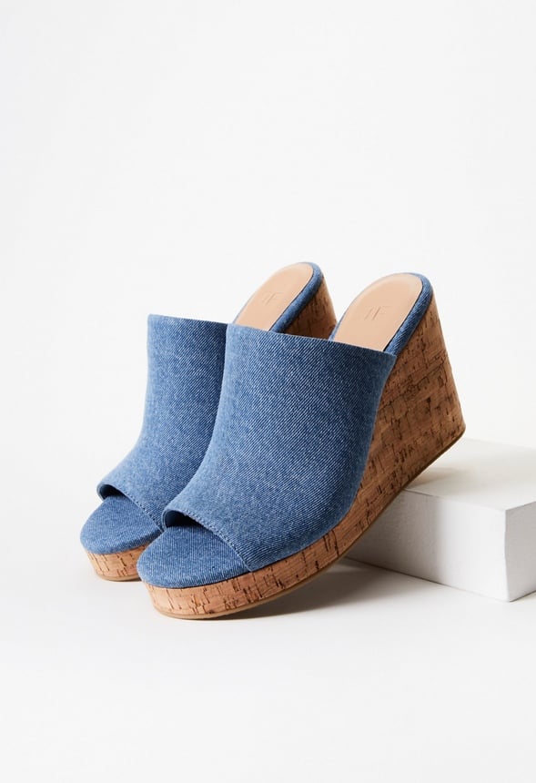 Anaya Mule Wedge Espadrille Sandal Medium Denim/ Natural Cork