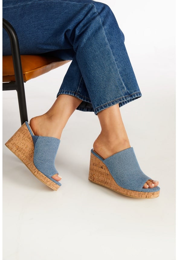 Anaya Mule Wedge Espadrille Sandal Medium Denim/ Natural Cork