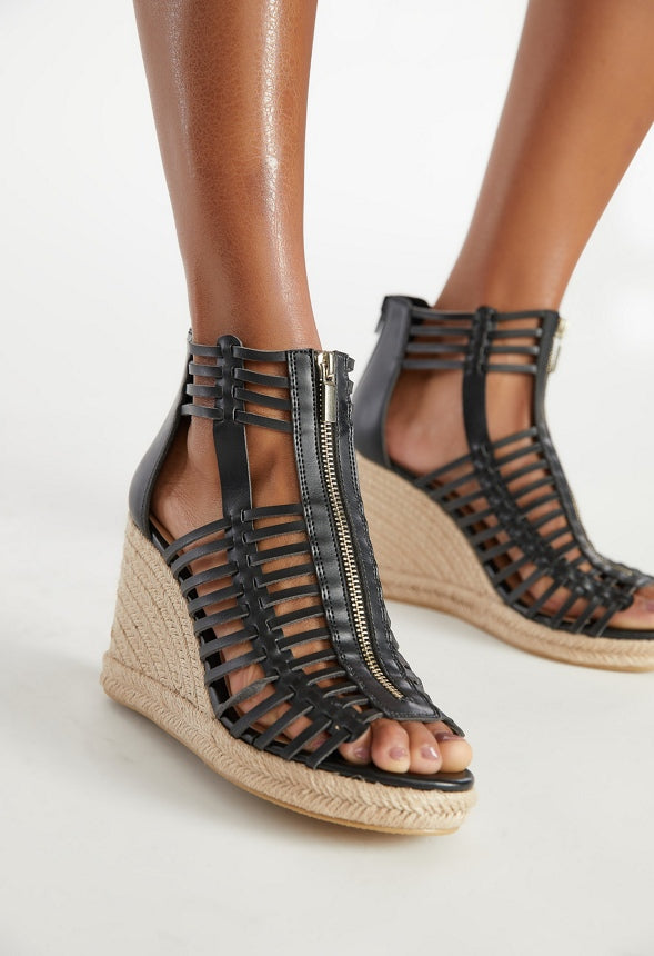 ELISA ESPADRILLE WEDGE SANDAL Black Caviar