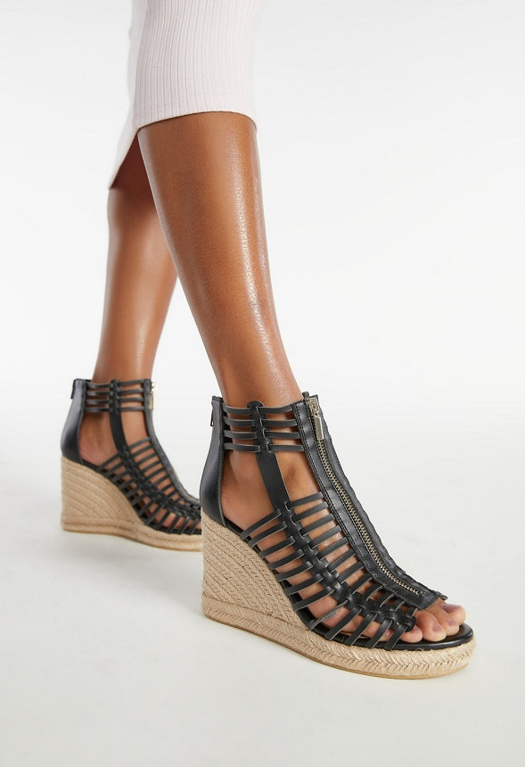 ELISA ESPADRILLE WEDGE SANDAL Black Caviar