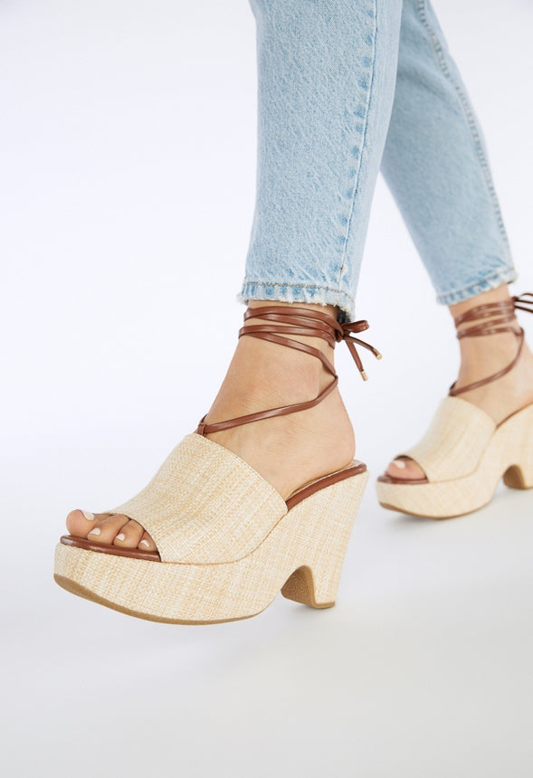 Akari Platform Sandal Natural/Leather Brown