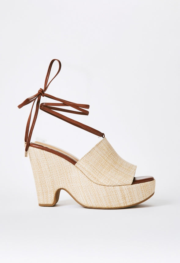 Akari Platform Sandal Natural/Leather Brown