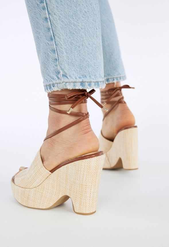 Akari Platform Sandal Natural/Leather Brown