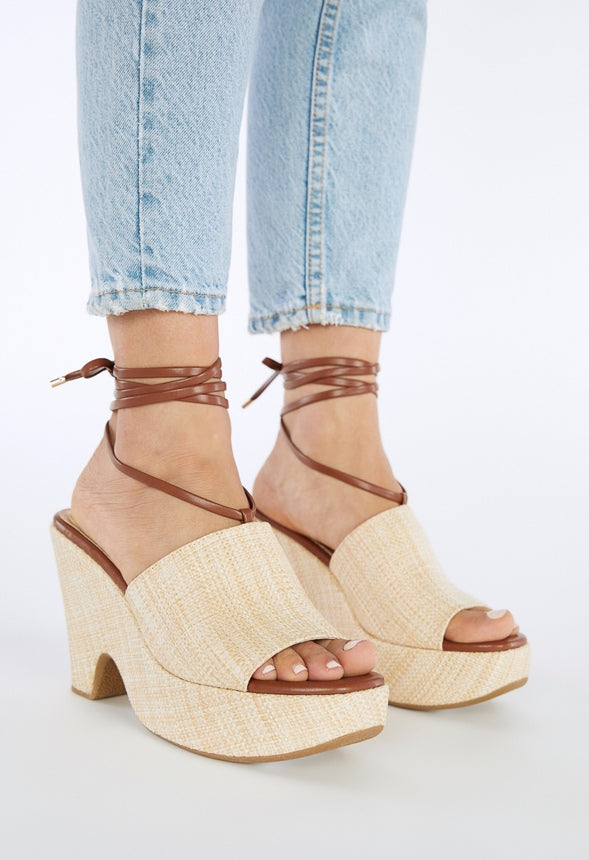 Akari Platform Sandal Natural/Leather Brown