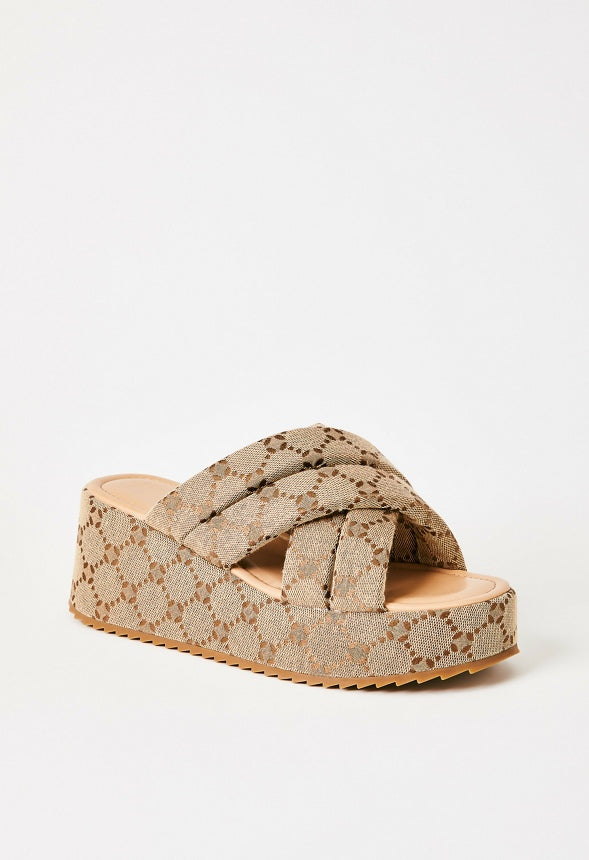 Meline Platform Wedge Sandal Taupe Multi