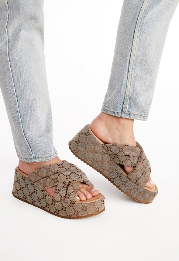Meline Platform Wedge Sandal Taupe Multi