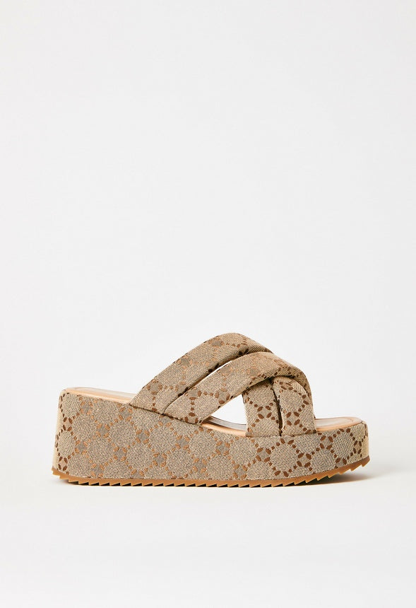 Meline Platform Wedge Sandal Taupe Multi