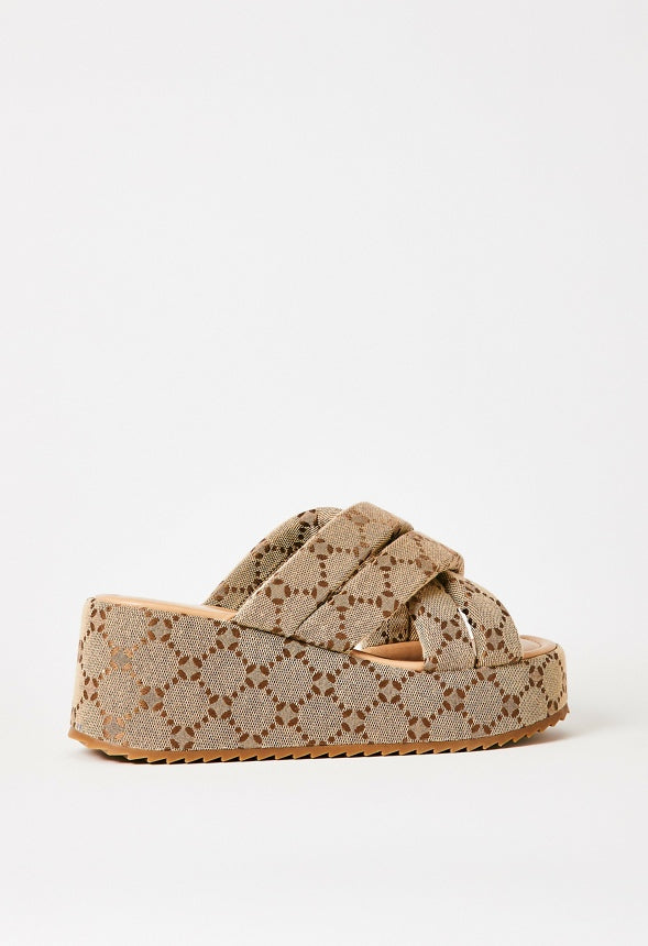 Meline Platform Wedge Sandal Taupe Multi