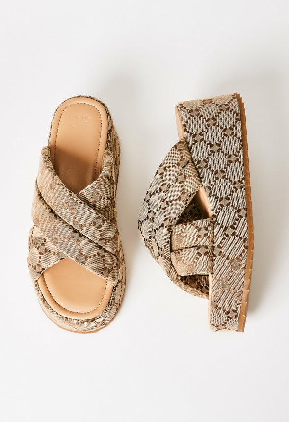 Meline Platform Wedge Sandal Taupe Multi