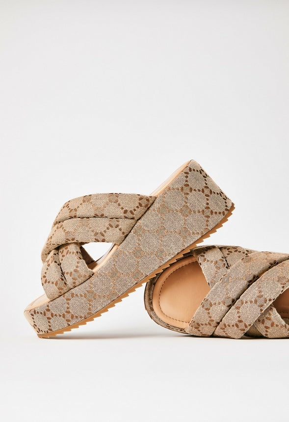Meline Platform Wedge Sandal Taupe Multi