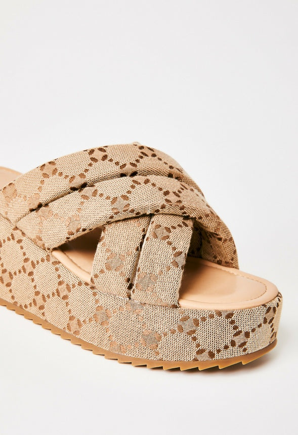Meline Platform Wedge Sandal Taupe Multi