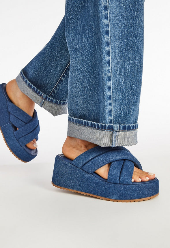 Meline Platform Wedge Sandal Dark Denim