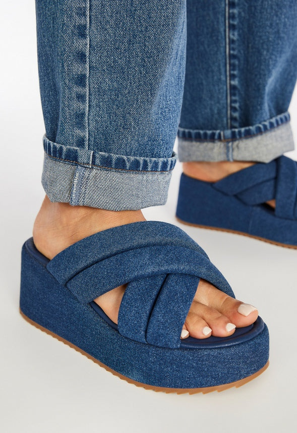 Meline Platform Wedge Sandal Dark Denim