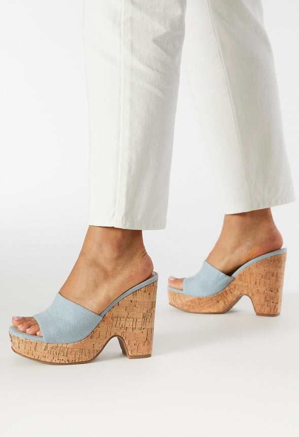 Kara Wedge Sandal Light Denim