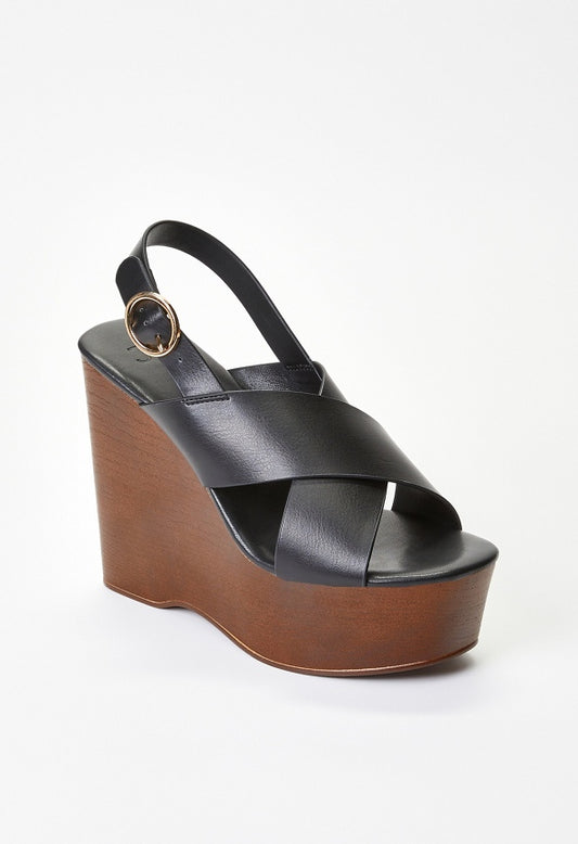 Jackie Platform Wedge Sandal Black