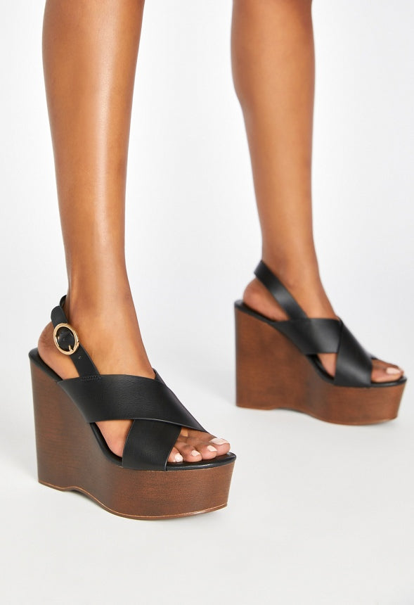 Jackie Platform Wedge Sandal Black