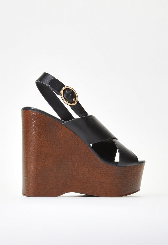 Jackie Platform Wedge Sandal Black