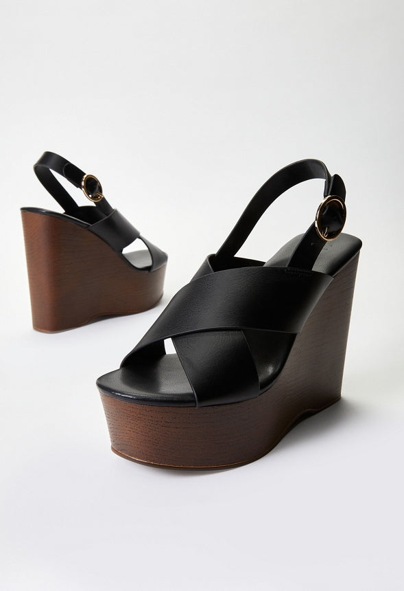 Jackie Platform Wedge Sandal Black