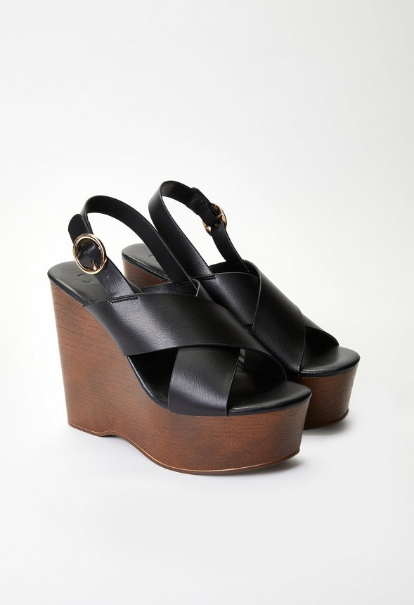 Jackie Platform Wedge Sandal Black
