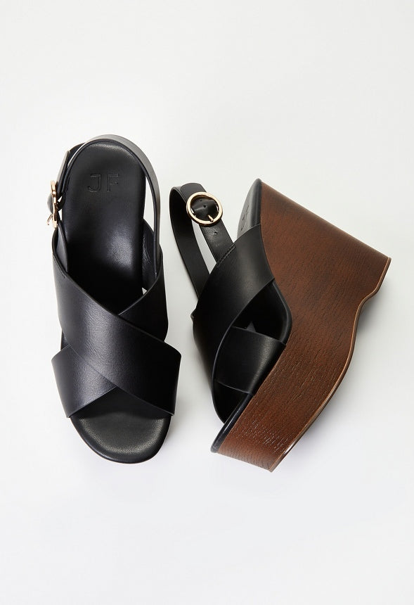 Jackie Platform Wedge Sandal Black