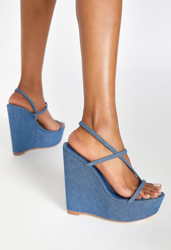 Kendra Platform Wedge Sandal Denim