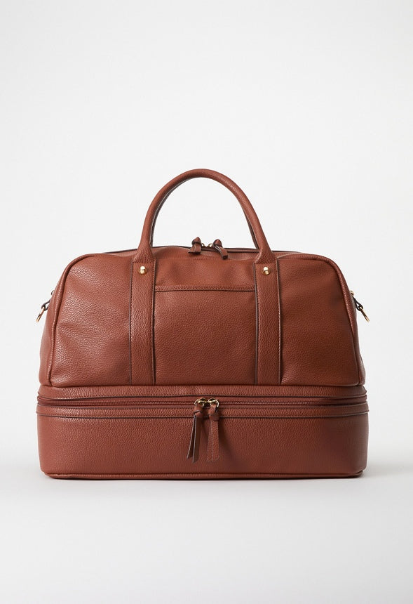 PANELED WEEKENDER WITH SHOE COMPARTMENT Cognac