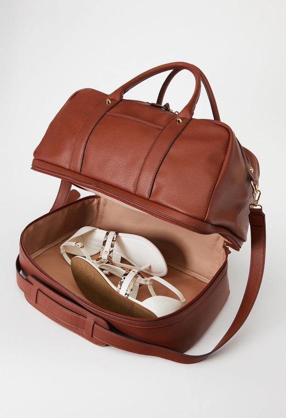 PANELED WEEKENDER WITH SHOE COMPARTMENT Cognac