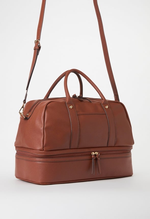 PANELED WEEKENDER WITH SHOE COMPARTMENT Cognac