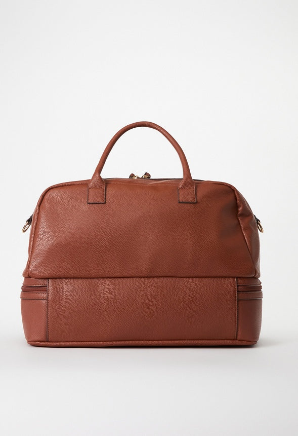 PANELED WEEKENDER WITH SHOE COMPARTMENT Cognac