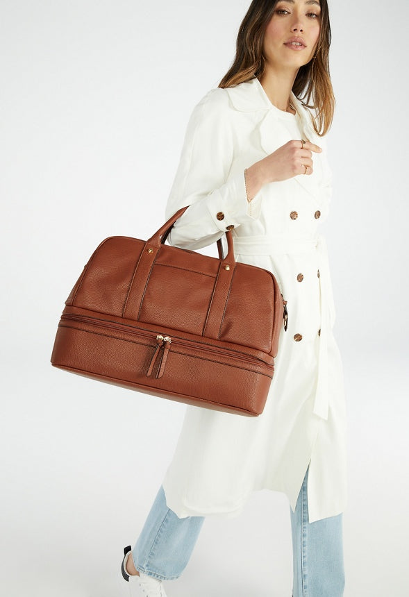 PANELED WEEKENDER WITH SHOE COMPARTMENT Cognac