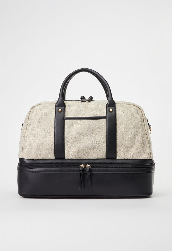Paneled Weekender With Shoe Compartment Linen/Black