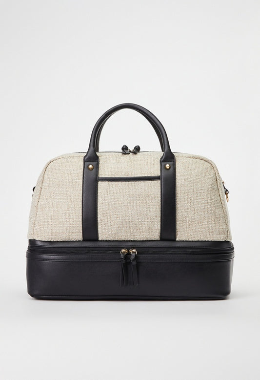Paneled Weekender With Shoe Compartment Linen/Black