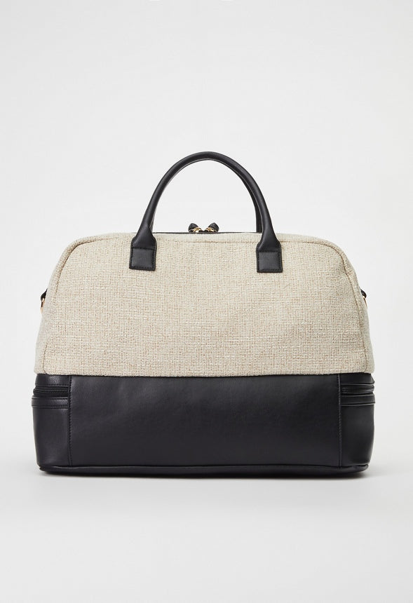 Paneled Weekender With Shoe Compartment Linen/Black