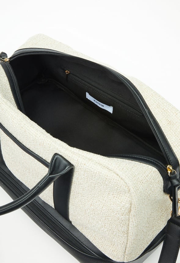 Paneled Weekender With Shoe Compartment Linen/Black