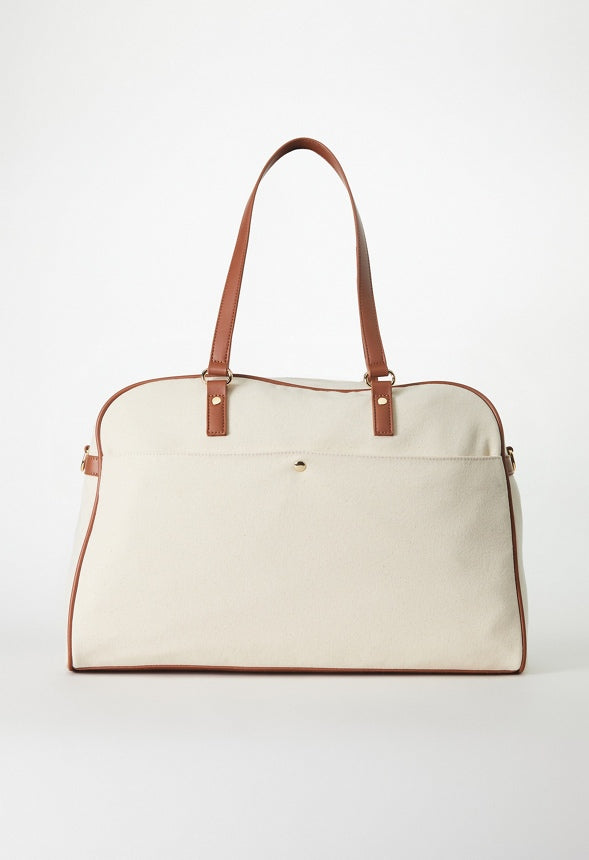 DOME WEEKENDER WITH FRONT SLIP POCKET Linen/ Cognac