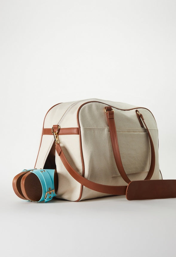 DOME WEEKENDER WITH FRONT SLIP POCKET Linen/ Cognac