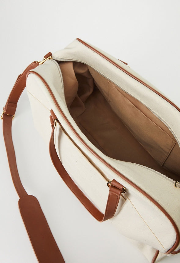 DOME WEEKENDER WITH FRONT SLIP POCKET Linen/ Cognac