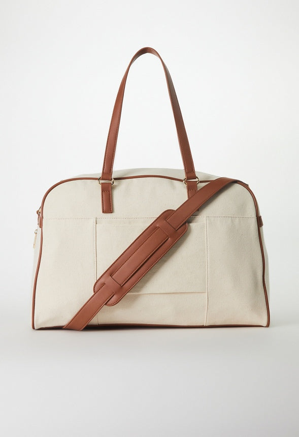 DOME WEEKENDER WITH FRONT SLIP POCKET Linen/ Cognac