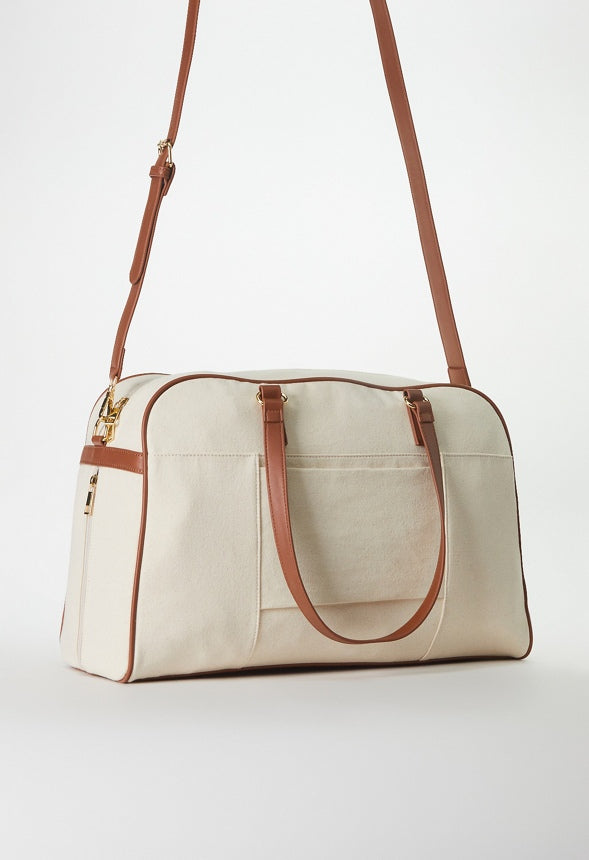 DOME WEEKENDER WITH FRONT SLIP POCKET Linen/ Cognac